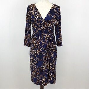 Chaps | Navy & Gold Faux Wrap Dress